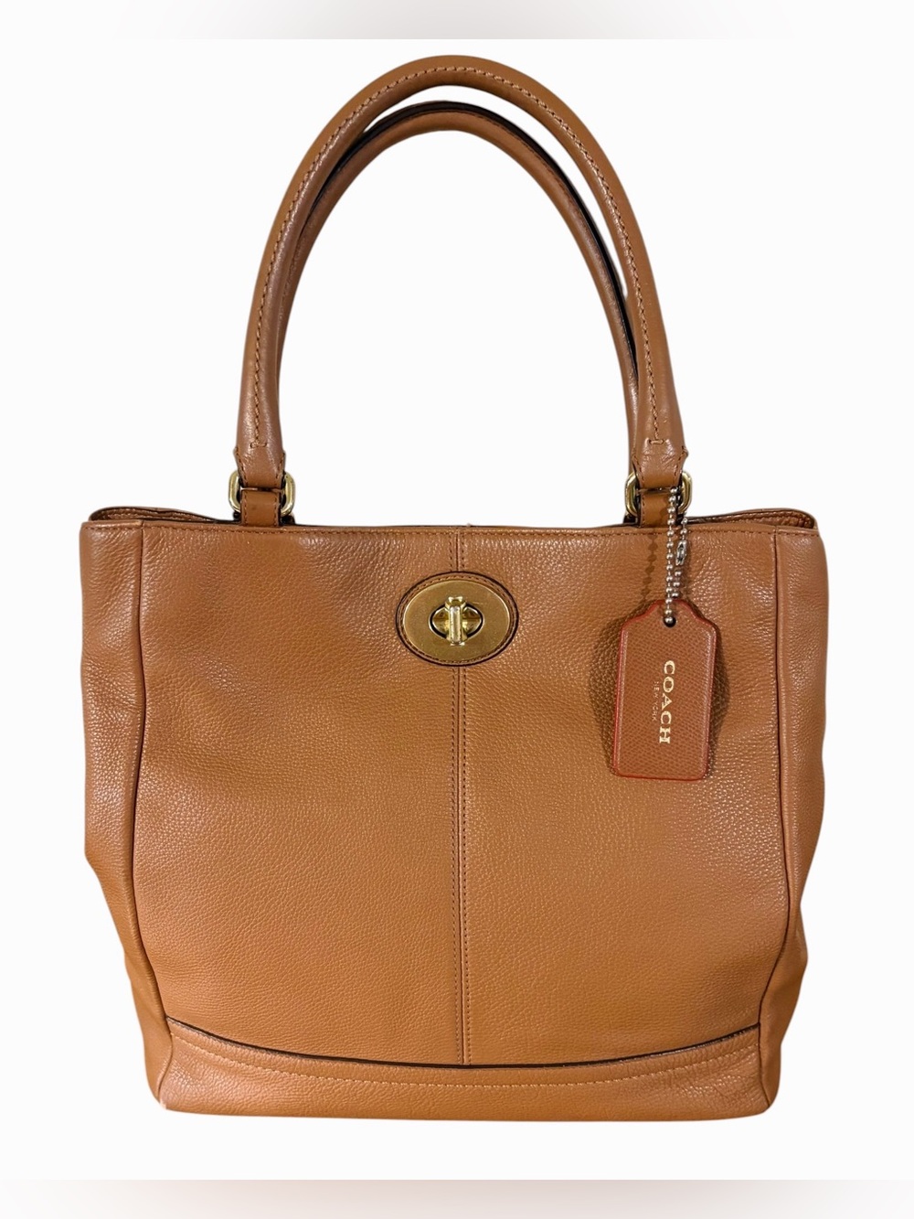 Coach Park Large Camel Brown Leather Turn Lock Shoulder Satchel